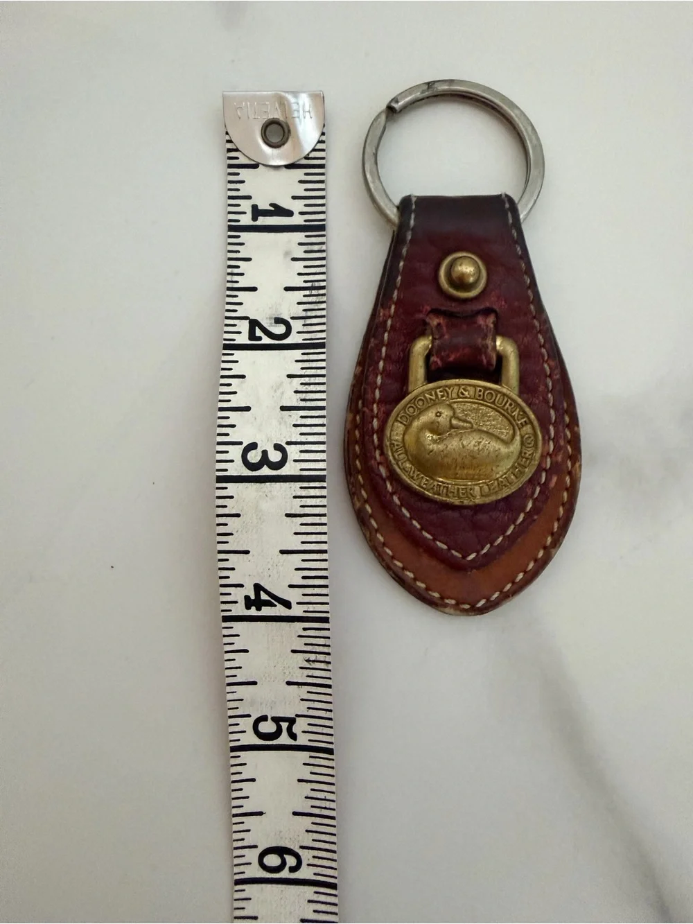 Vintage Dooney & Bourke Brown Leather Key Ring with Brass Duck Medallion